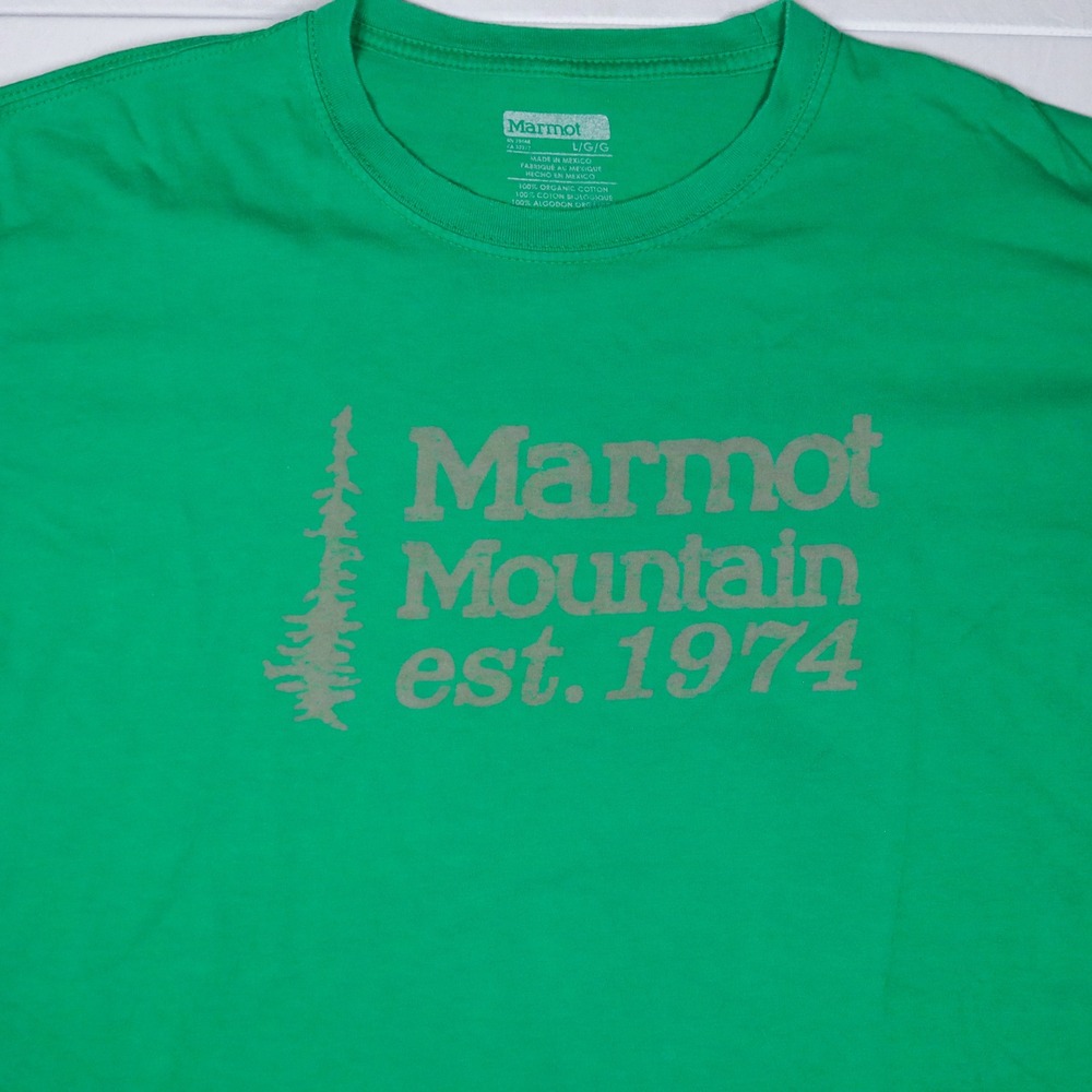 Marmot Mountain 1974 T-Shirt Mens Large Green Graphic Organic Cotton Tee L - Picture 4 of 7